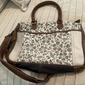 Myra Bag Floral Patterned Brown and Cream Tote